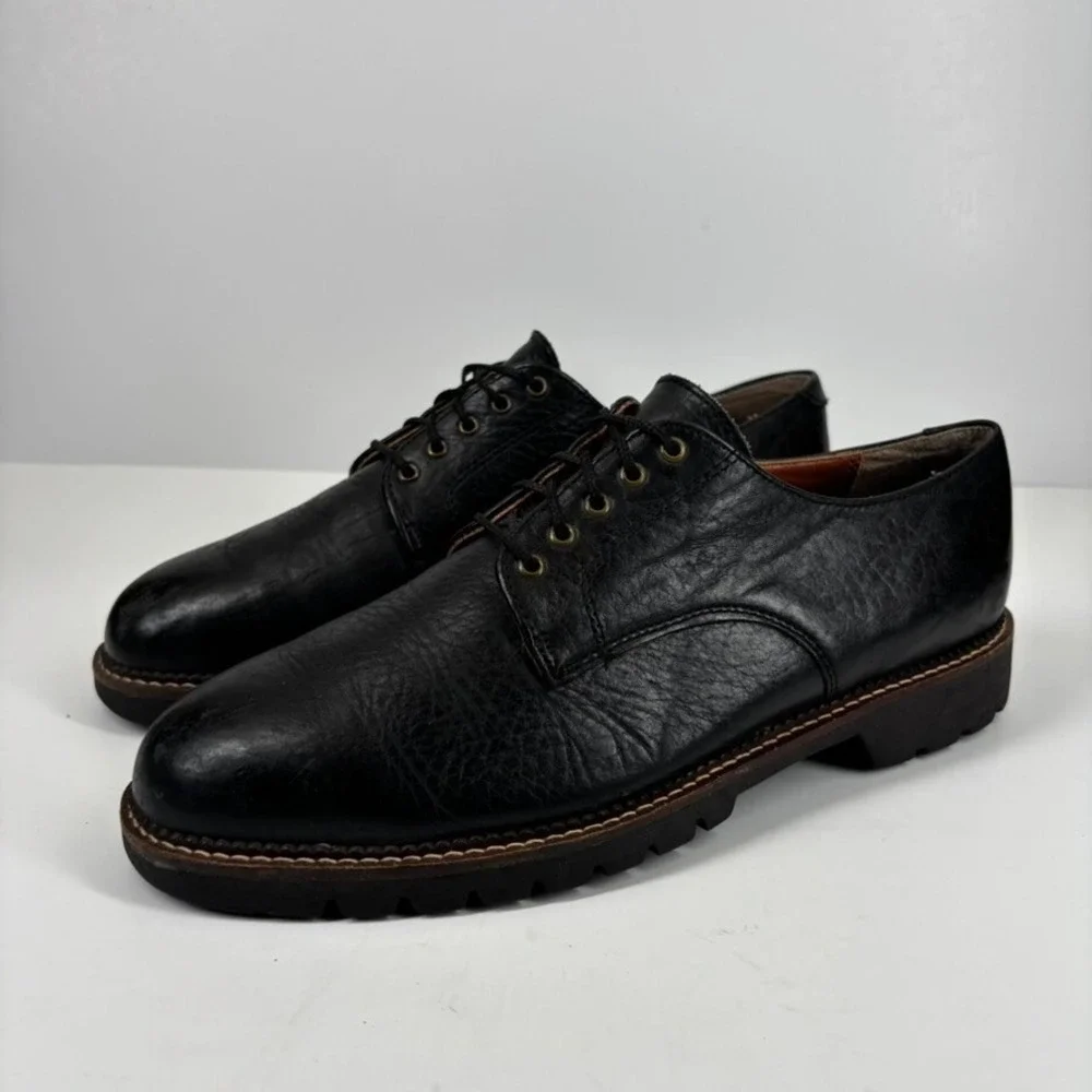 H.S. Trask Gallatin 1002 Men's US 9M Black Bison‎ Leather Plain-Toe Derby Shoes